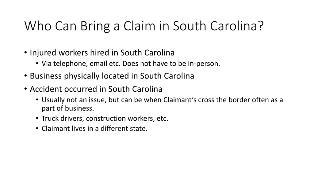 who can bring a claim in south carolina