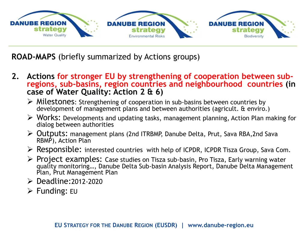 road maps briefly summarized by actions groups 1