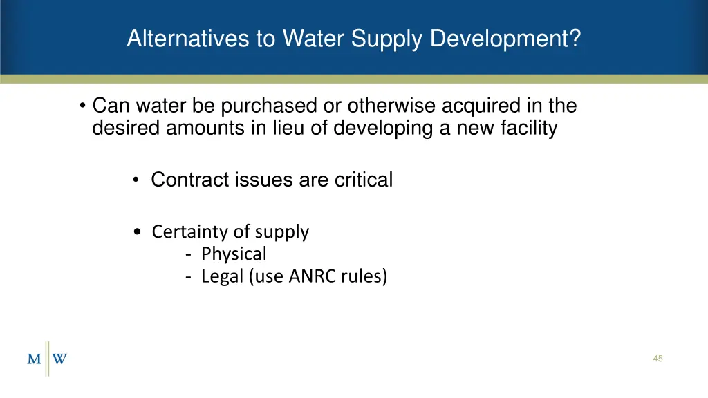 alternatives to water supply development