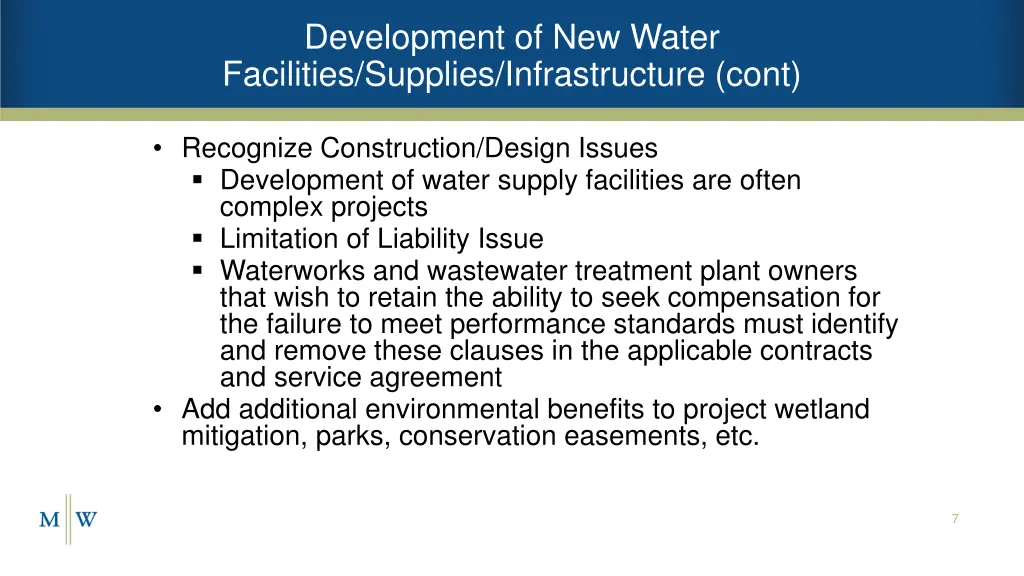 development of new water facilities supplies 1