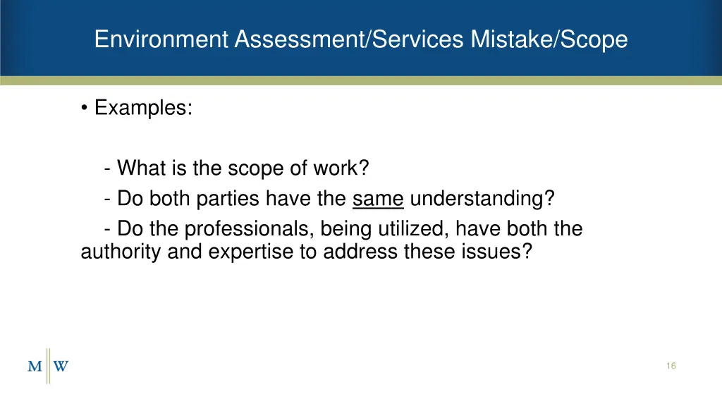 environment assessment services mistake scope