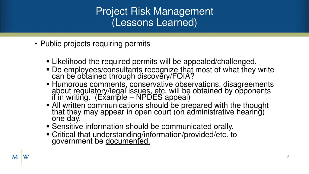 project risk management lessons learned