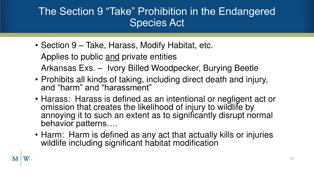 the section 9 take prohibition in the endangered