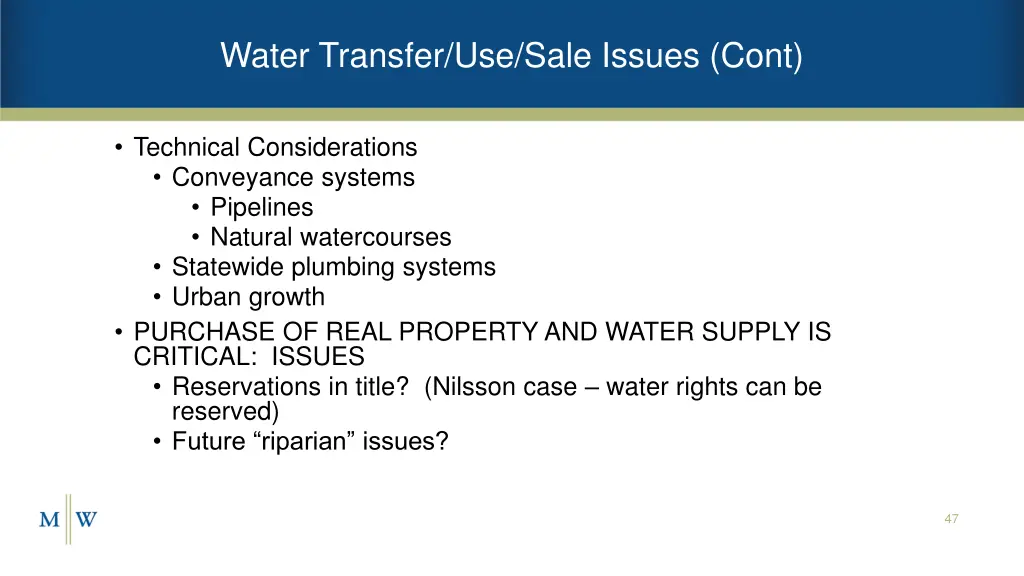 water transfer use sale issues cont