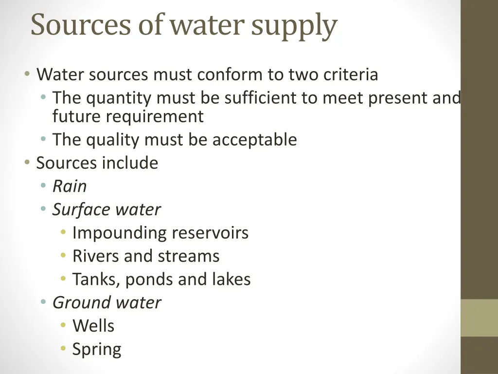 sources of water supply