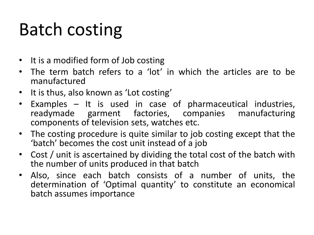 batch costing