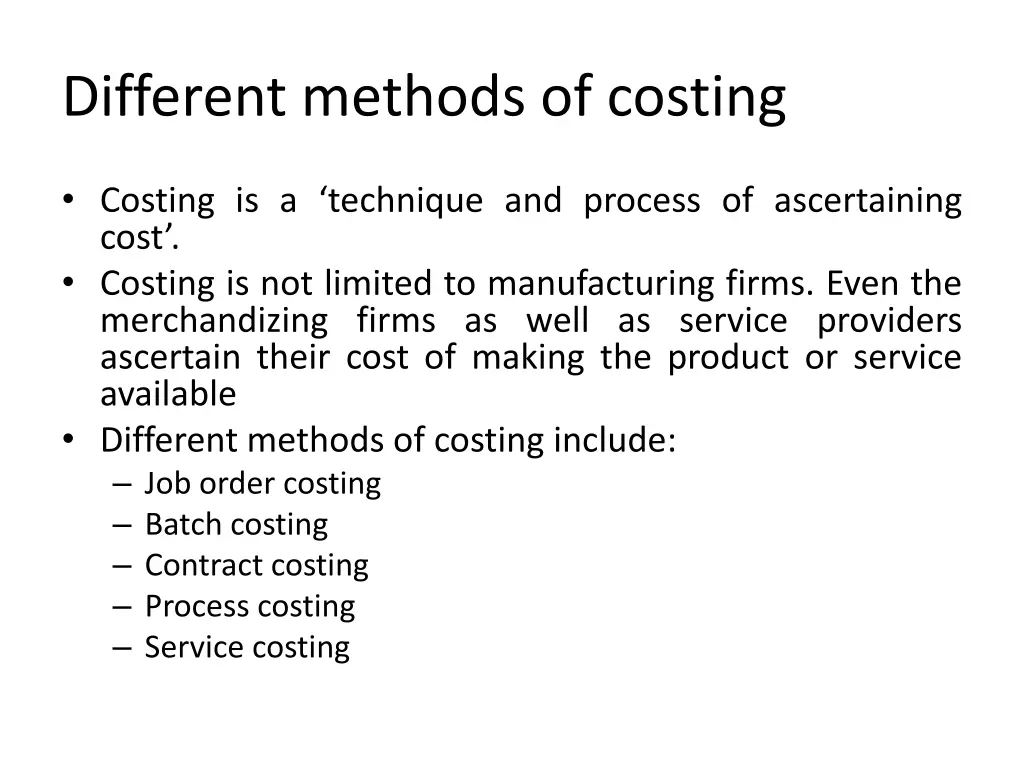 different methods of costing