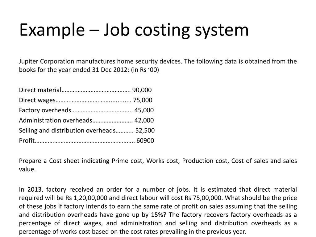 example job costing system