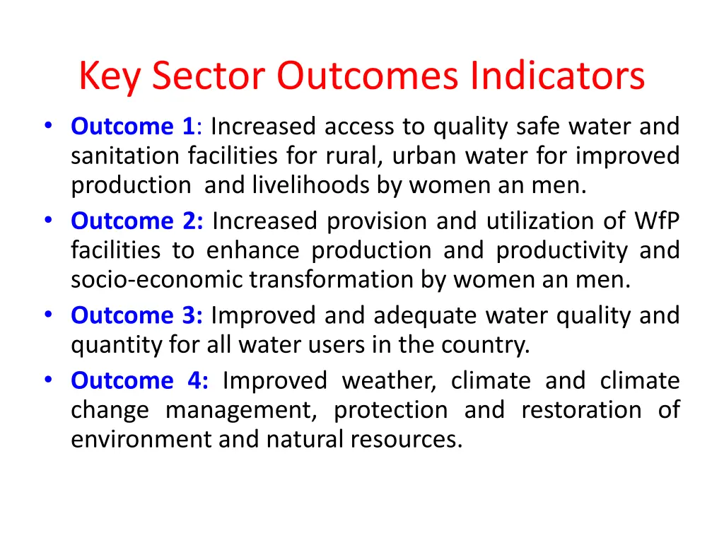 key sector outcomes indicators outcome