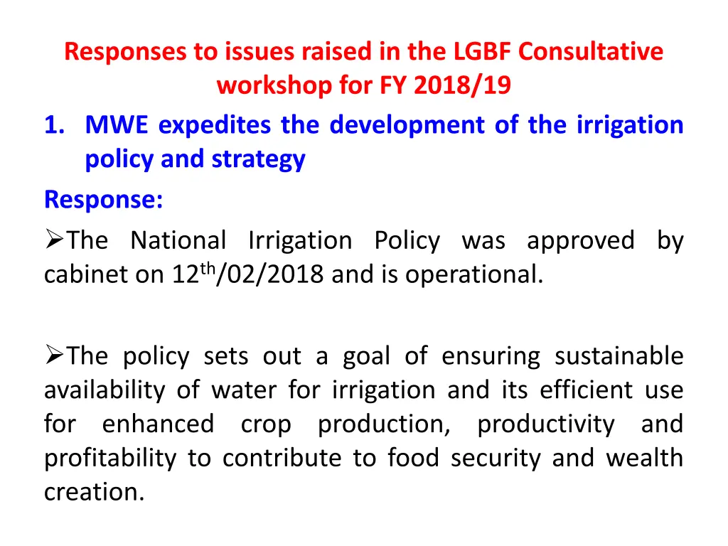 responses to issues raised in the lgbf