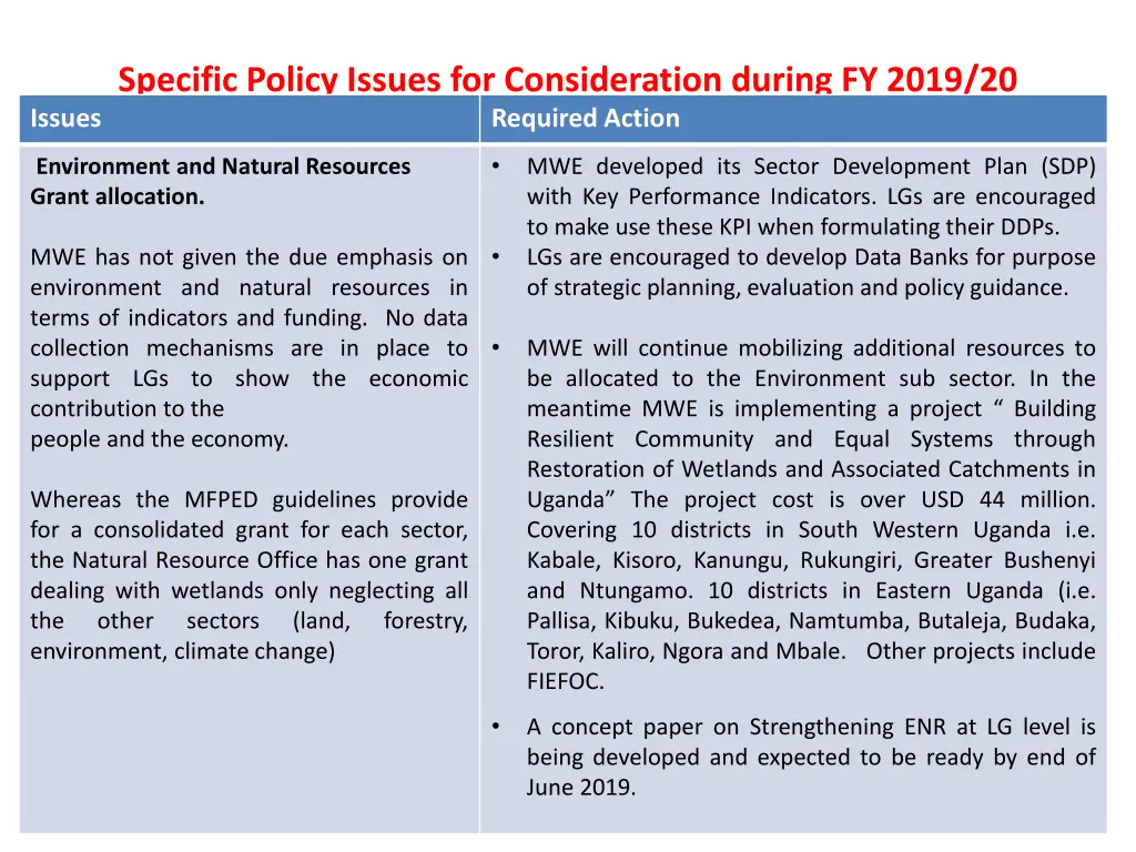 specific policy issues for consideration during 3