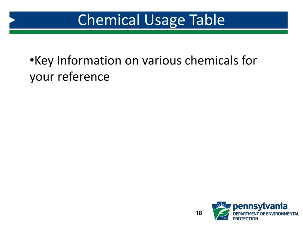 chemical usage table