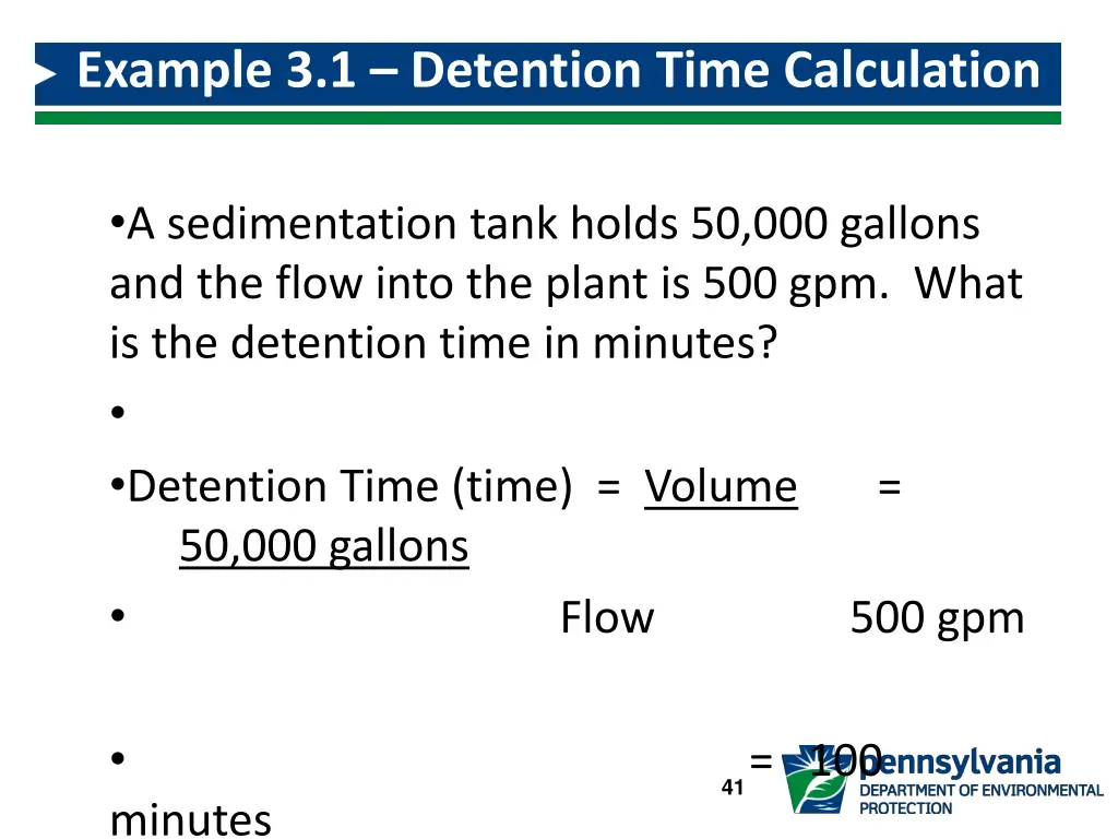 example 3 1 detention time calculation