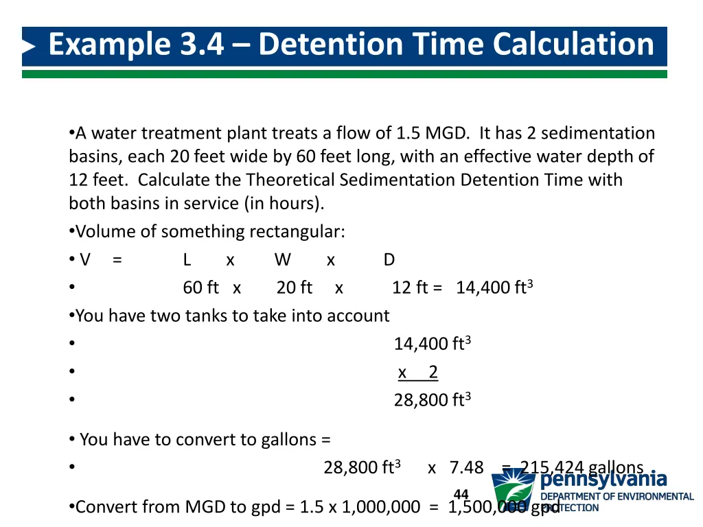 example 3 4 detention time calculation