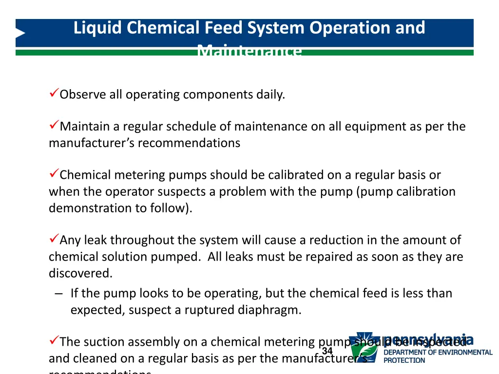 liquid chemical feed system operation