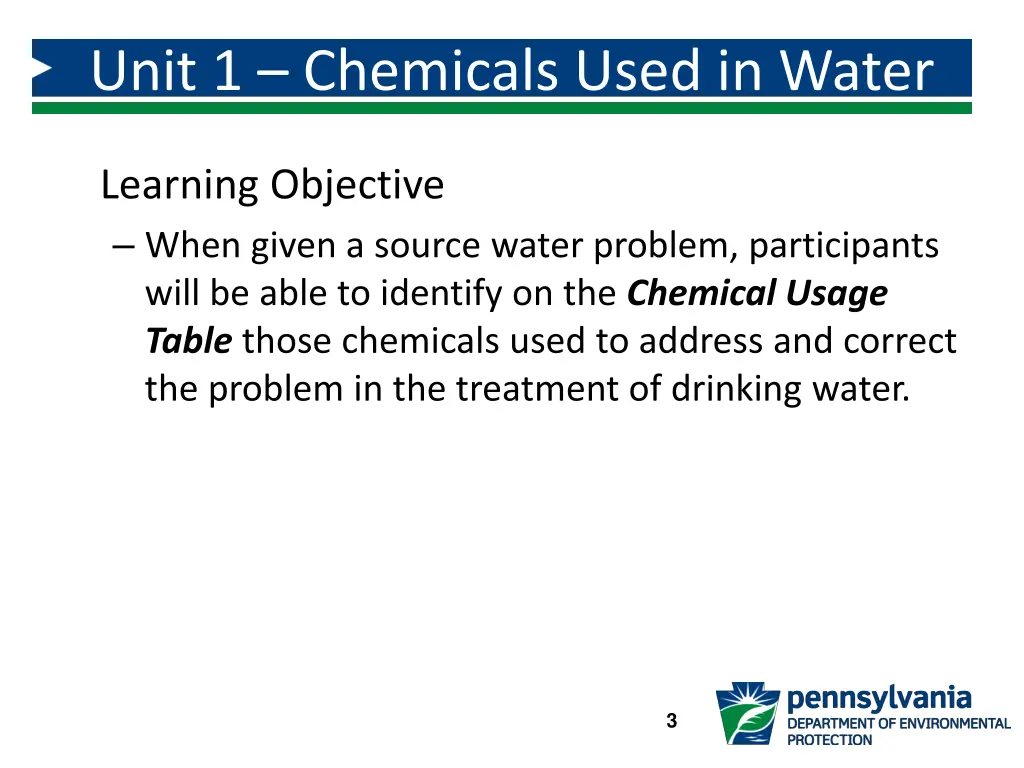 unit 1 chemicals used in water treatment