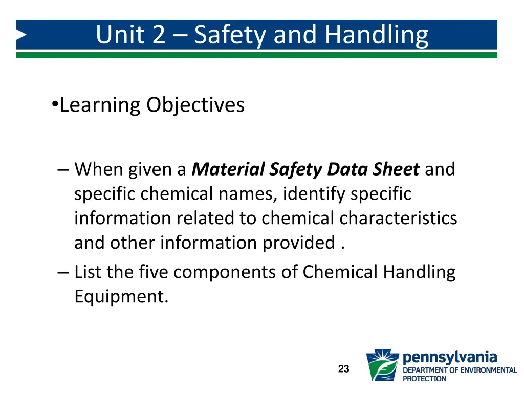 unit 2 safety and handling