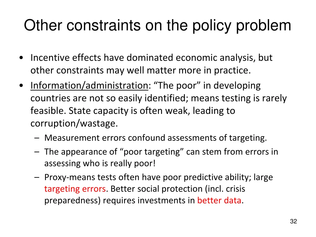 other constraints on the policy problem