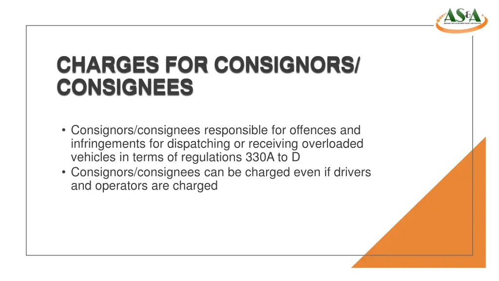 charges for consignors consignees