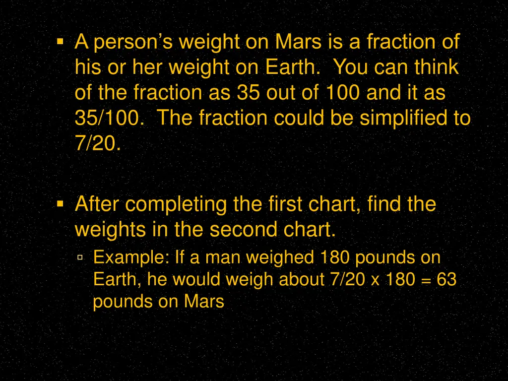 a person s weight on mars is a fraction