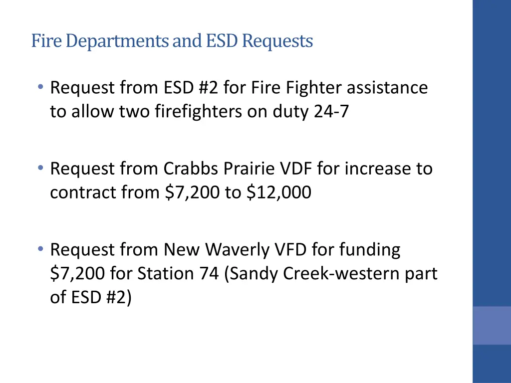 fire departments and esd requests