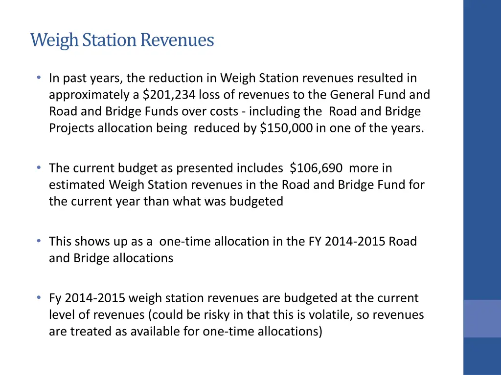 weigh station revenues 1