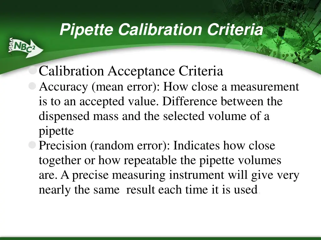 pipette calibration criteria