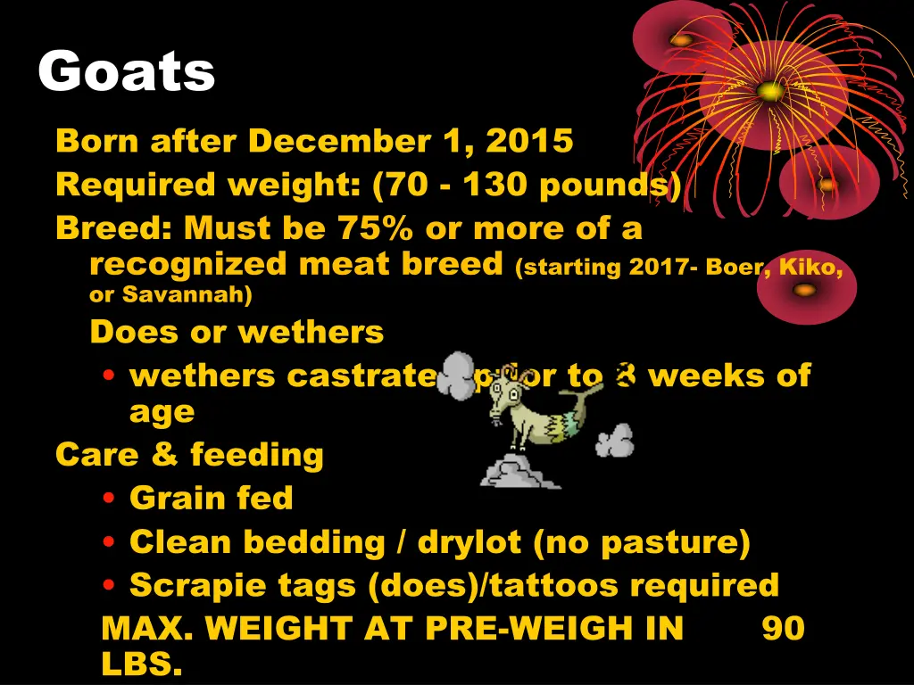 goats born after december 1 2015 required weight