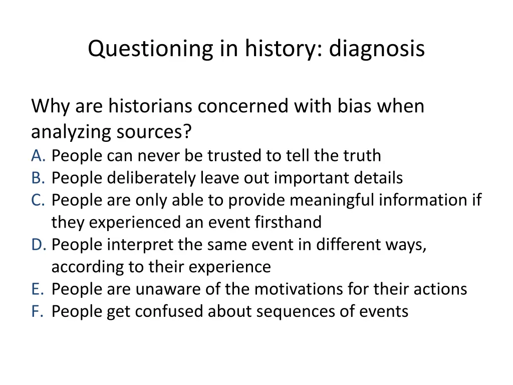 questioning in history diagnosis