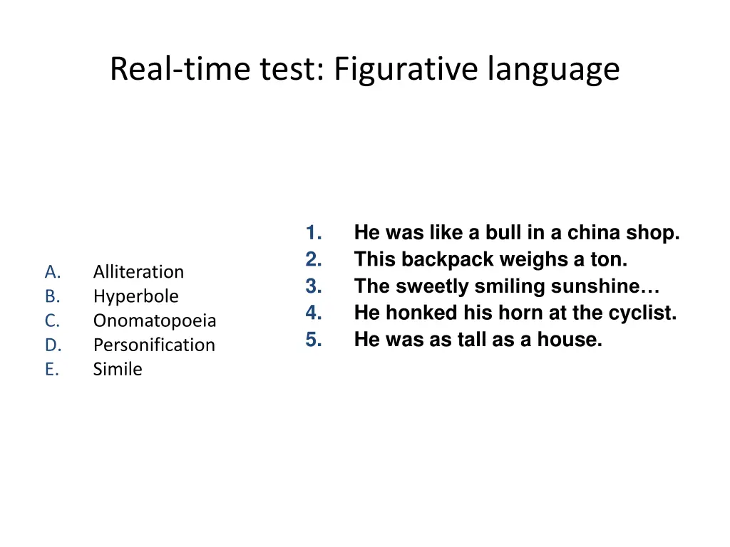 real time test figurative language