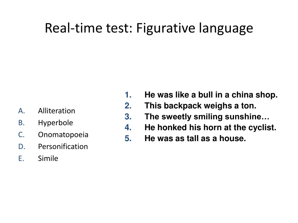 real time test figurative language