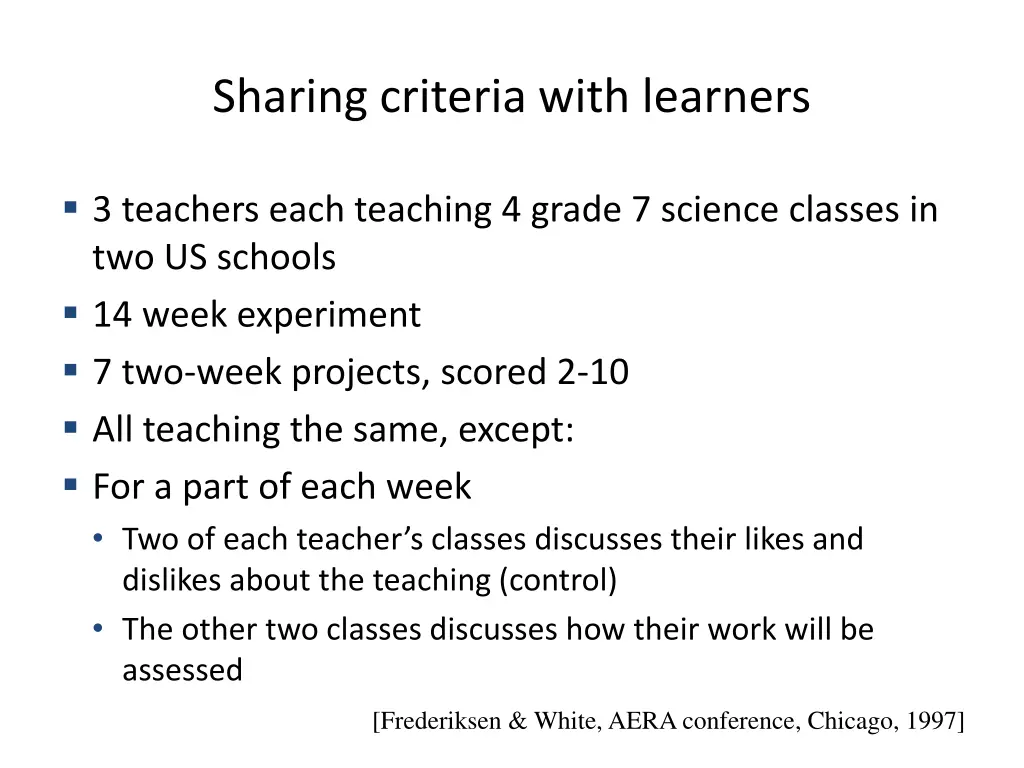 sharing criteria with learners