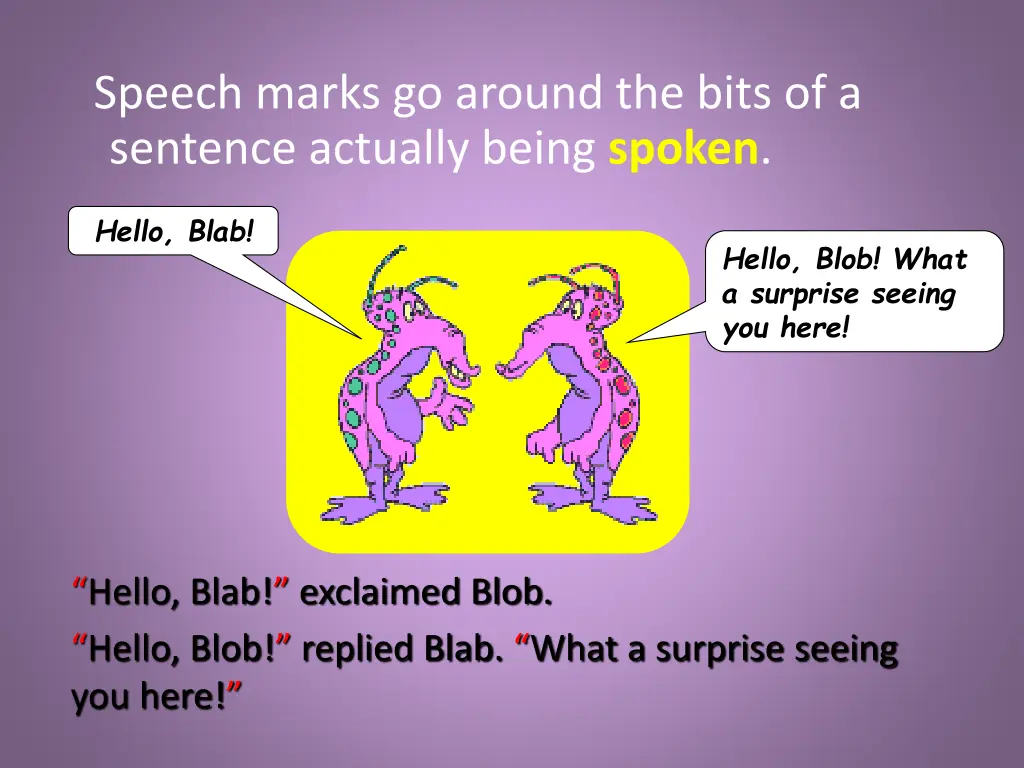 speech marks go around the bits of a sentence