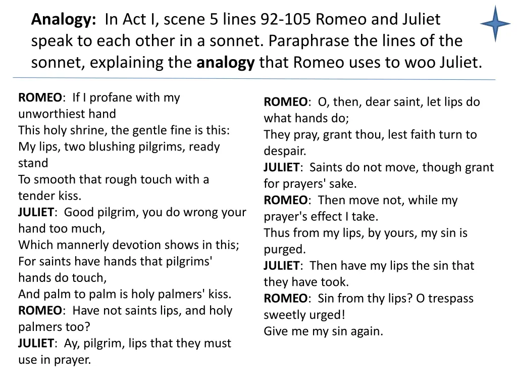 analogy in act i scene 5 lines 92 105 romeo