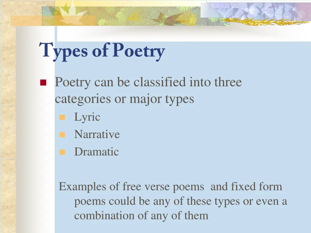 poetry can be classified into three categories