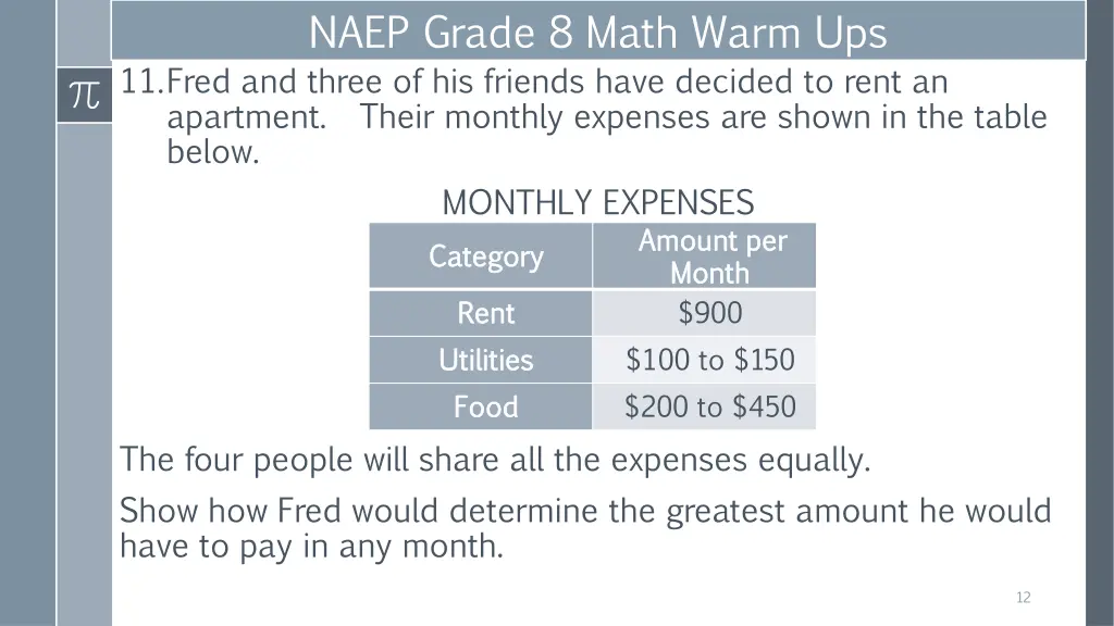 naep grade 8 math warm ups 11 fred and three