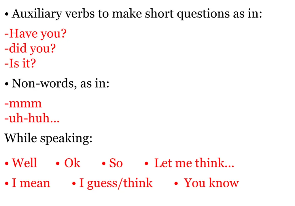 auxiliary verbs to make short questions