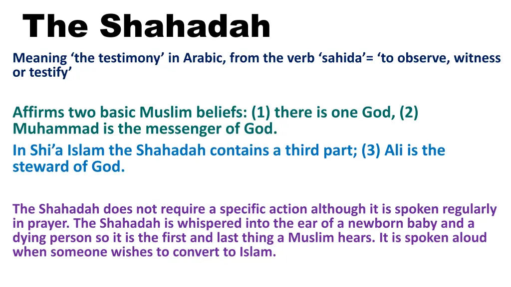 the shahadah meaning the testimony in arabic from