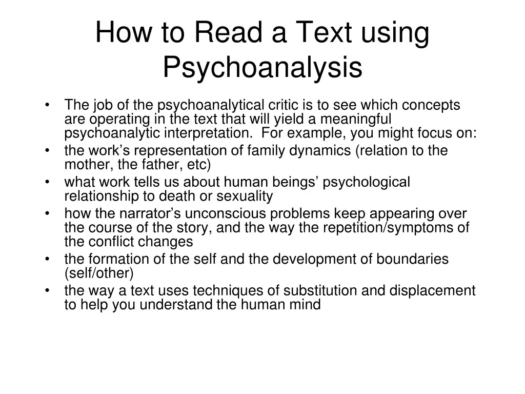 how to read a text using psychoanalysis