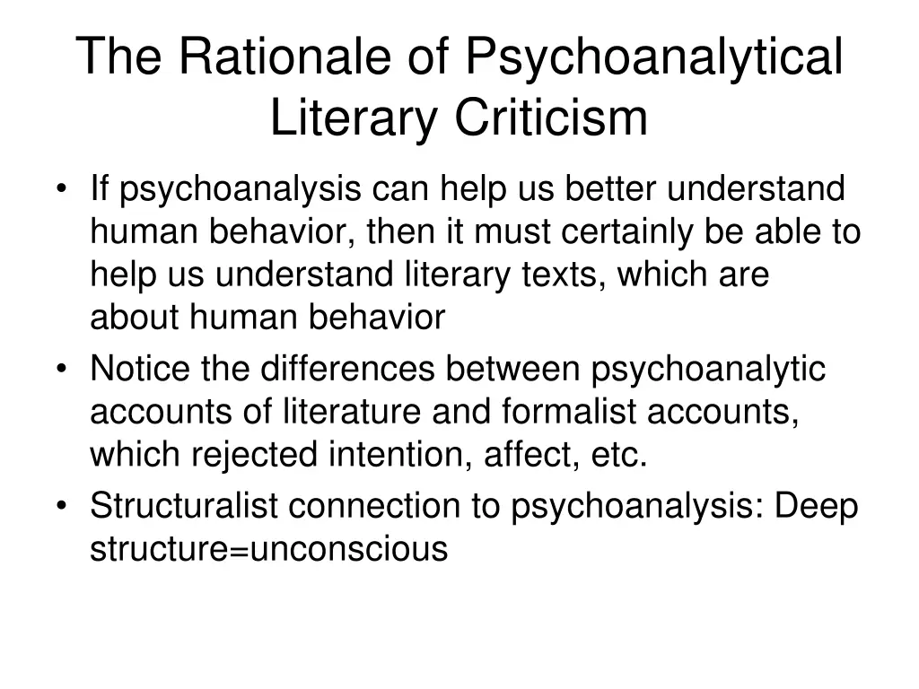 the rationale of psychoanalytical literary