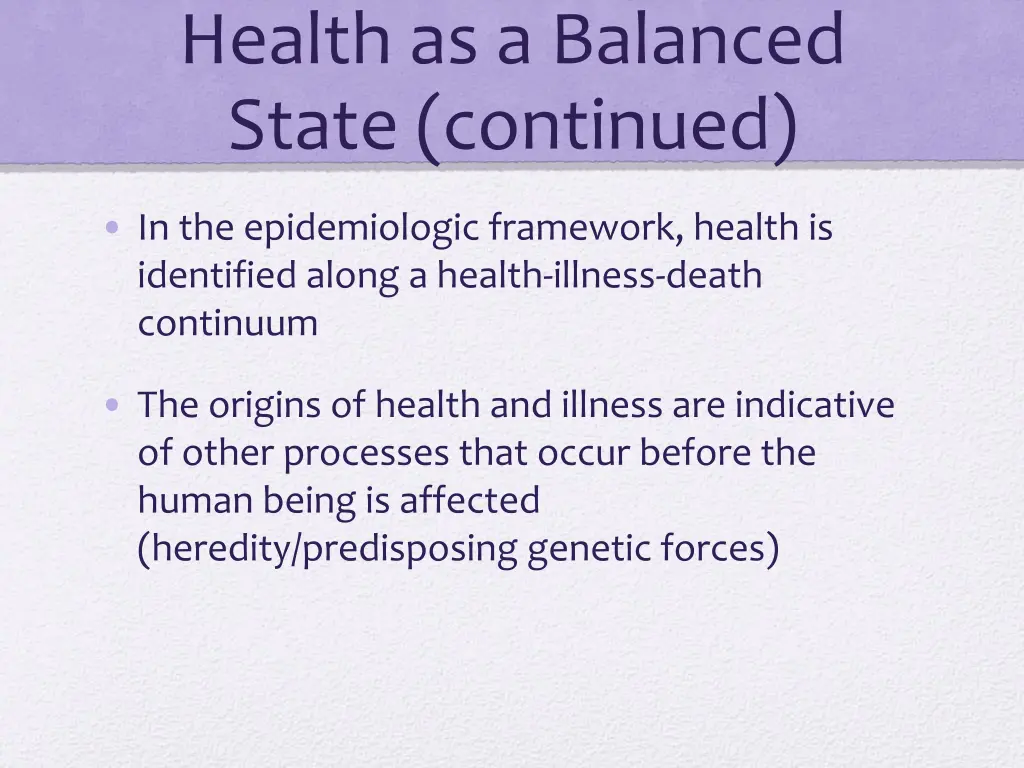 health as a balanced state continued