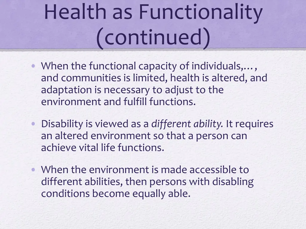 health as functionality continued 1