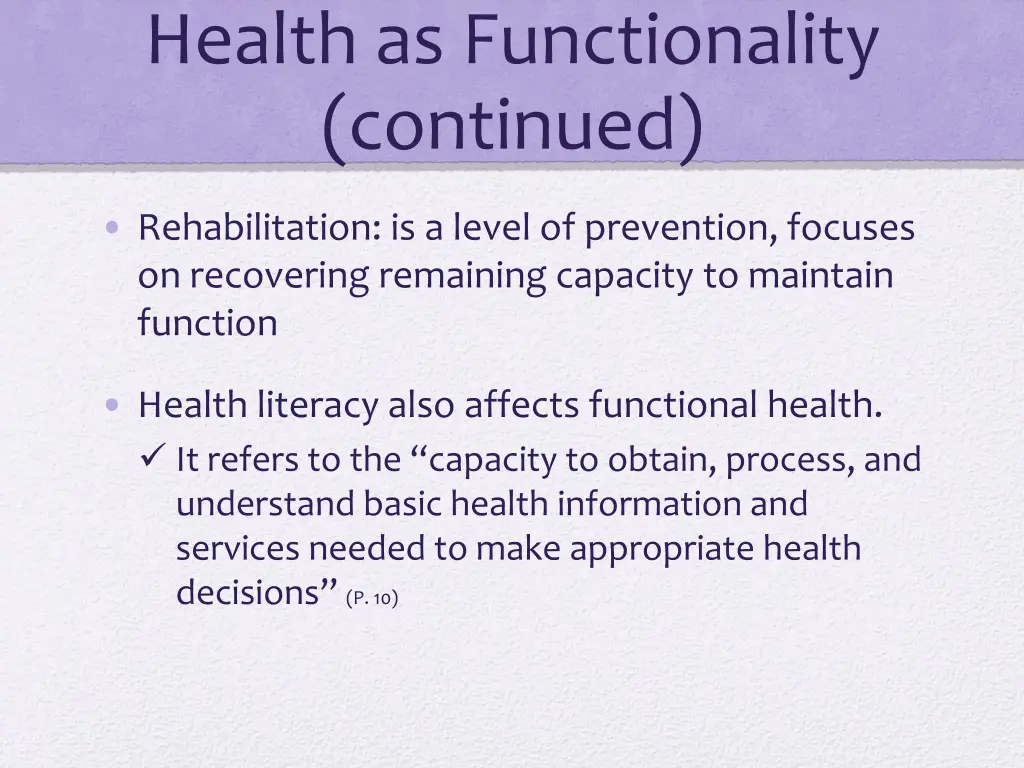 health as functionality continued 2