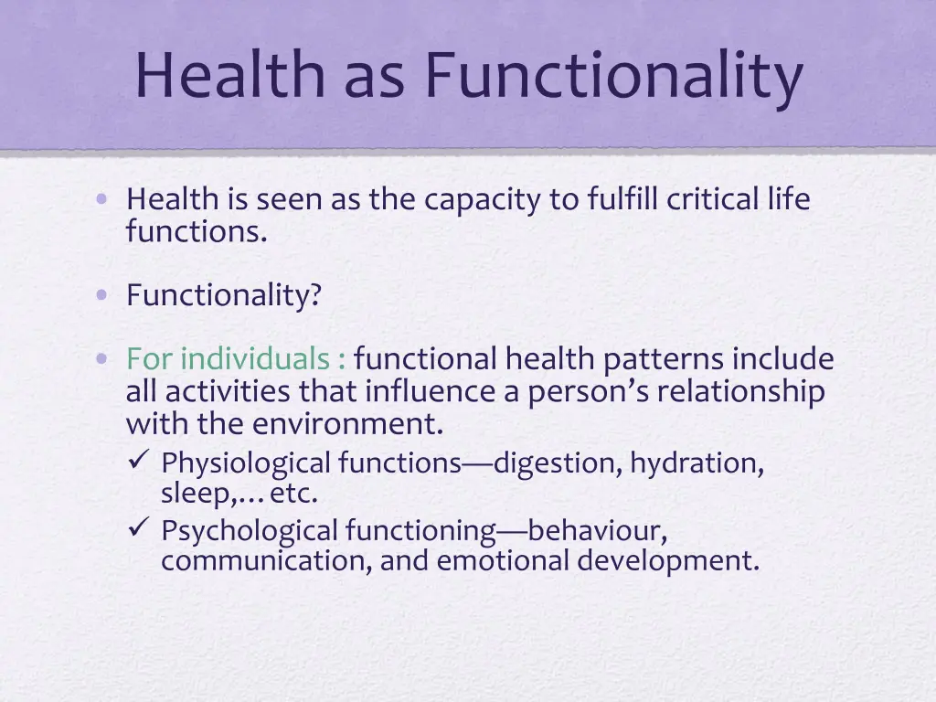 health as functionality