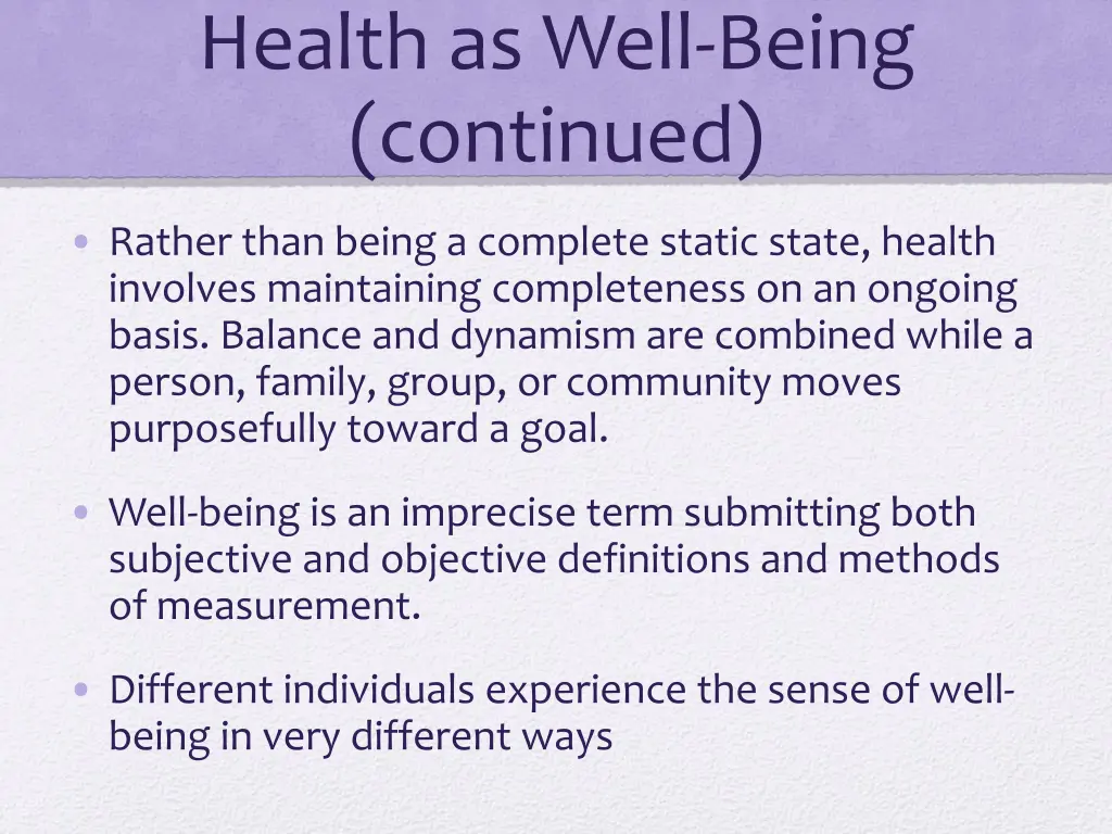 health as well being continued