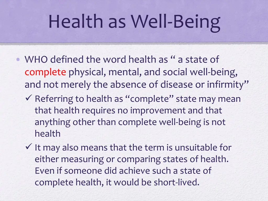 health as well being