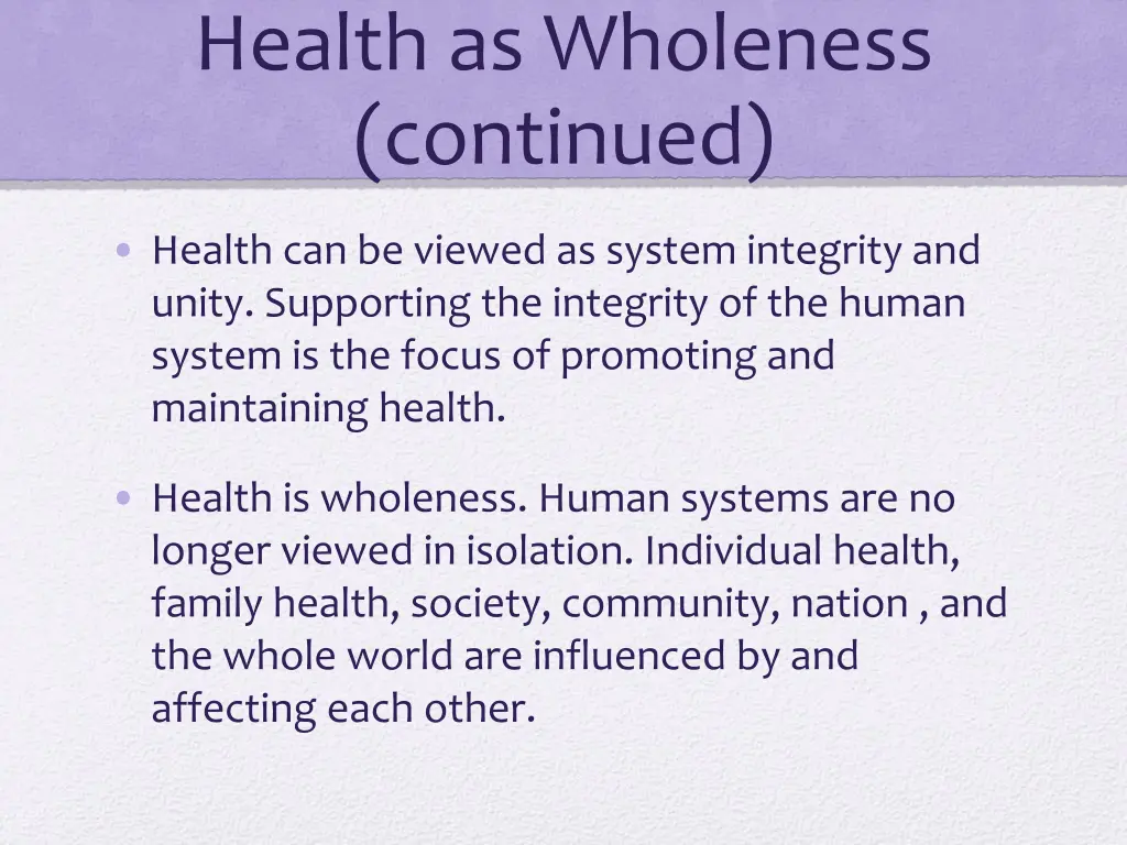 health as wholeness continued