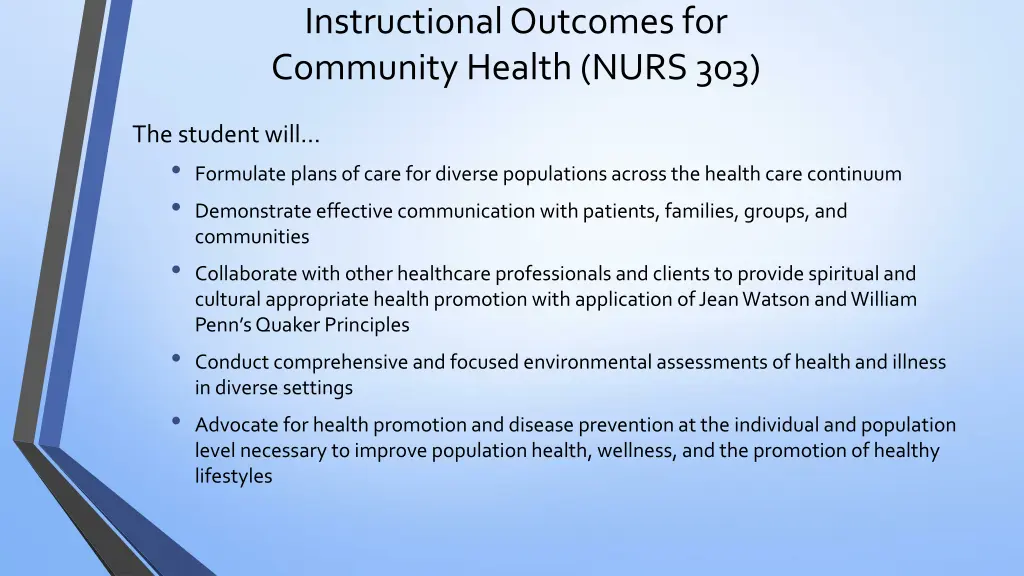 instructional outcomes for community health nurs