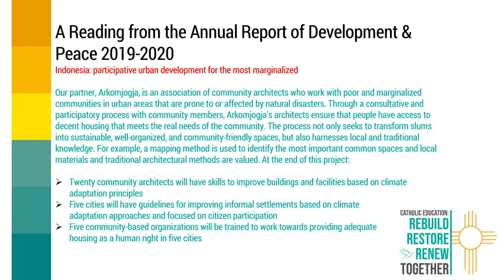 a reading from the annual report of development