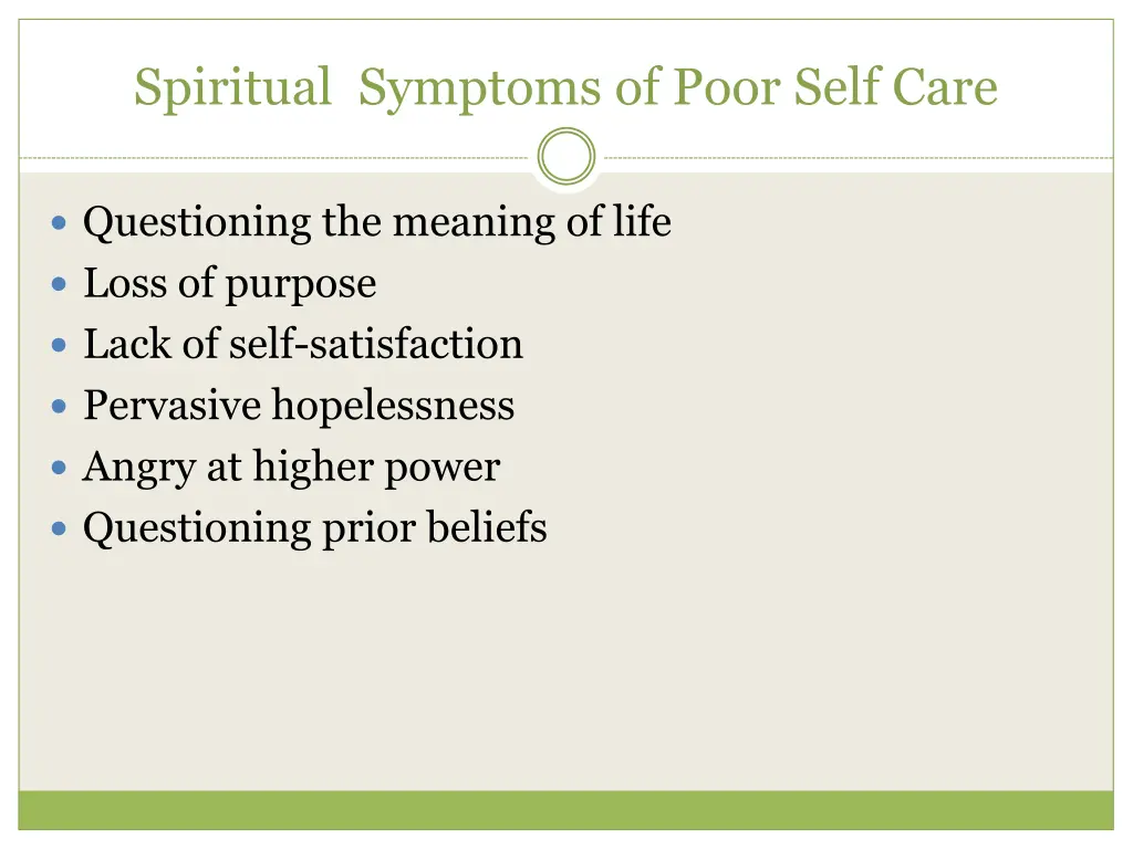 spiritual symptoms of poor self care